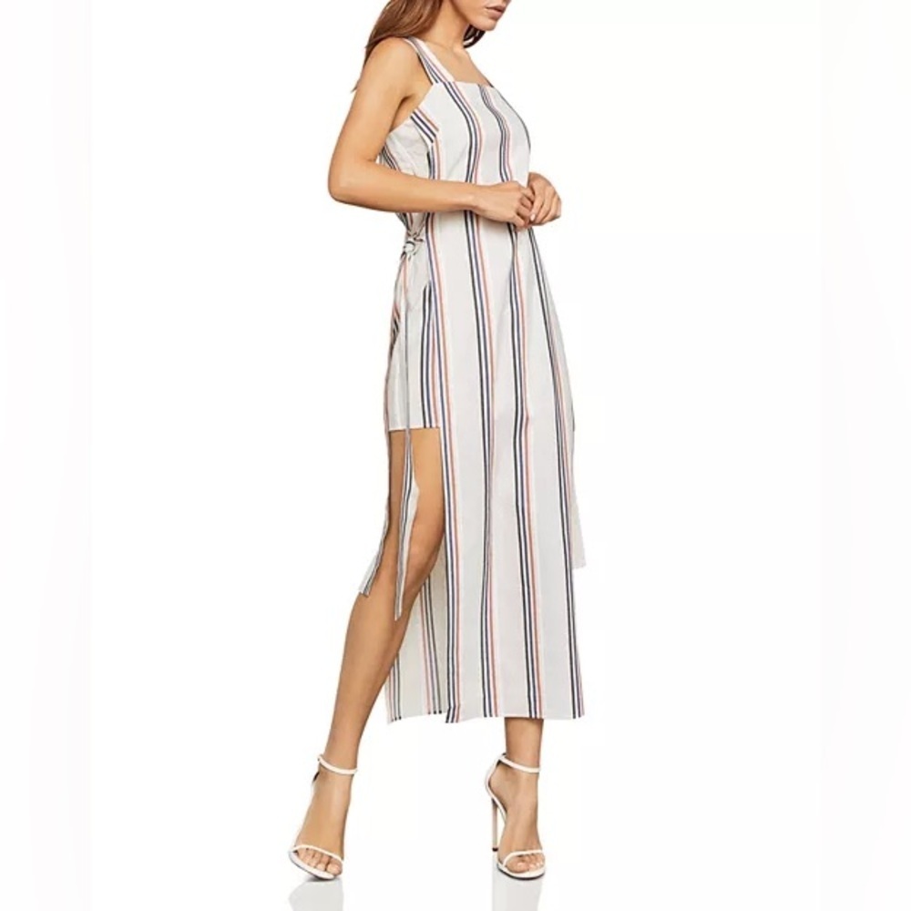 BCBGMAXAZRIA Linen Blend Side-Tie Striped Maxi Dress size Large